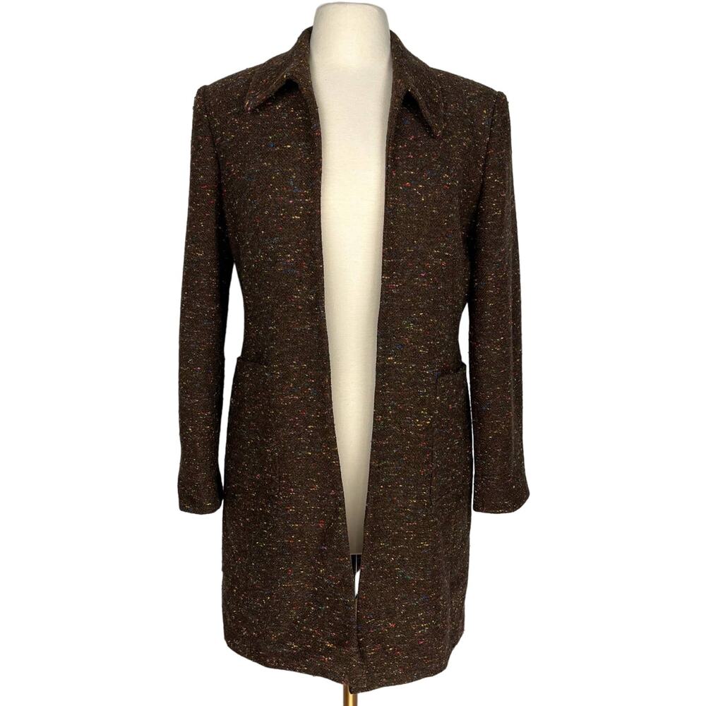 EMILY... | Brown With Rainbow Thread Wool Blend Open-Front Coat | Women's